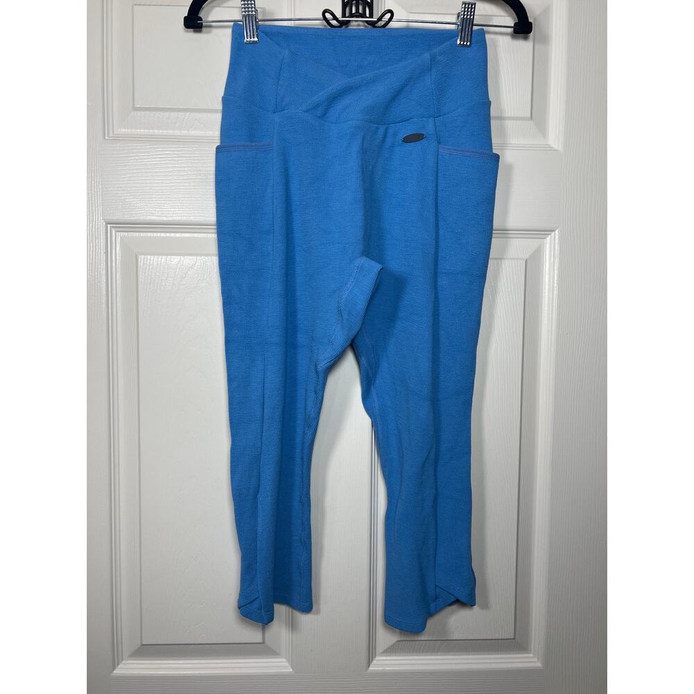 Gymshark Water Blue Ribbed Crossover Crop Legging Side Pockets Size Medium 8/10